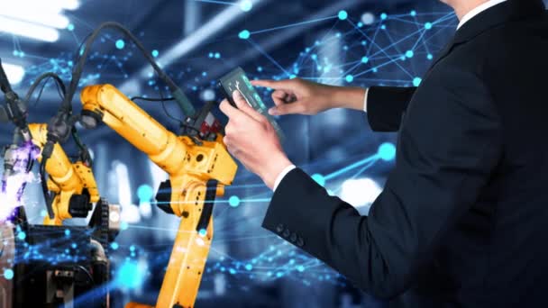 Modernizacja broni robotów inteligentnego przemysłu dla innowacyjnych technologii fabrycznych — Wideo stockowe