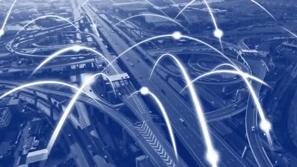 Розумне цифрове шосе міста з глобалізаційною графікою мережі зв'язку — стокове відео