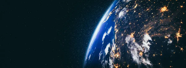 Planet jord jordklotet vy från rymden visar realistisk jord yta och världskarta — Stockfoto