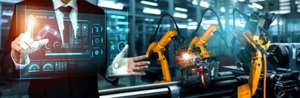 Geavanceerde robot arm systeem voor digitale industrie en fabriek robottechnologie — Stockfoto