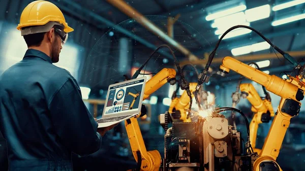 Modernizacja broni robotów inteligentnego przemysłu dla cyfrowej technologii fabrycznej — Zdjęcie stockowe