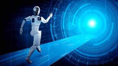 Koşan robot insansı hızlı hareket ve hayati enerji gösteriyor