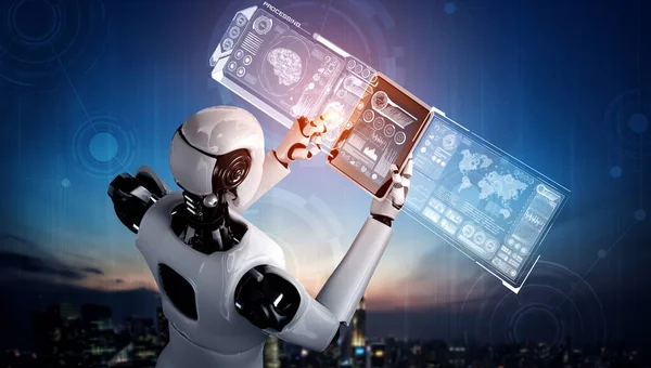 Robot humanoid using tablet computer for big data analytic