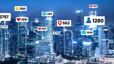 Şehirdeki sosyal medya simgeleri insanların ilişkilerini gösteriyor