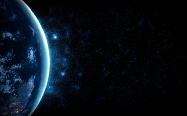 Dünya gezegeninin uzaydan görünüşü gerçekçi dünya yüzeyini ve dünya haritasını gösteriyor