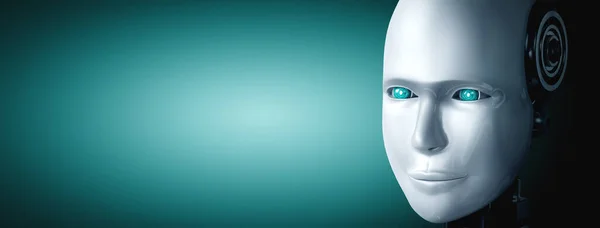 Robot humanoid face and eyes close up view 3D rendering