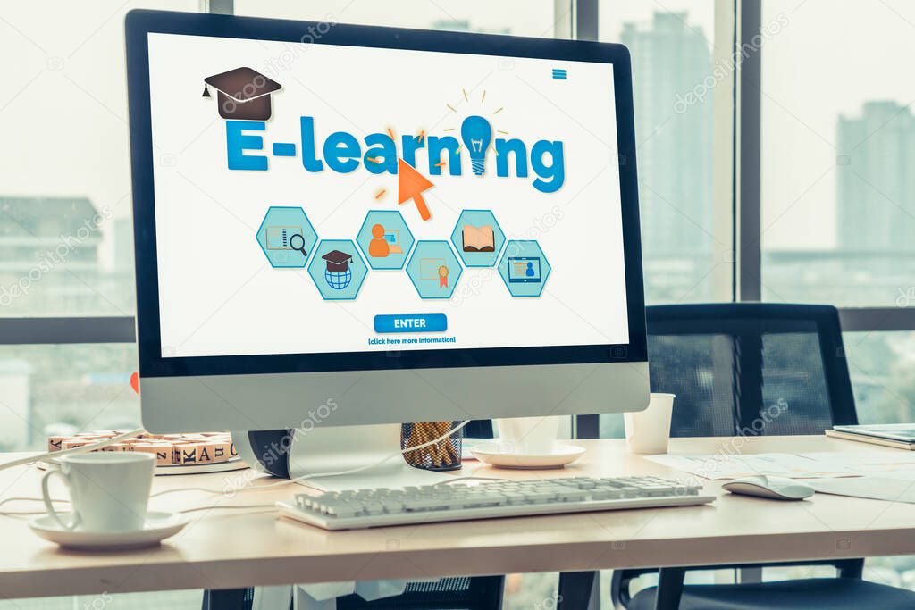 E-learning and Online Education for Student and University Concept.