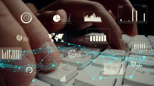 Visual criativo de big data de negócios e análise de finanças no computador — Fotografia de Stock