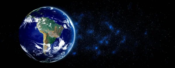 从空间看地球，显示现实的地球表面和世界地图 — 图库照片