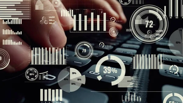 Creatief visueel van het bedrijfsleven big data en financiële analyse op de computer — Stockfoto