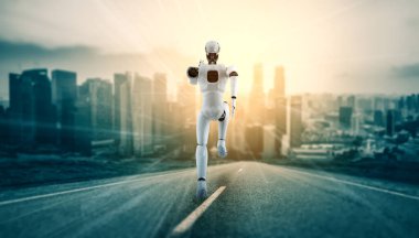 Koşan robot insansı hızlı hareket ve hayati enerji gösteriyor