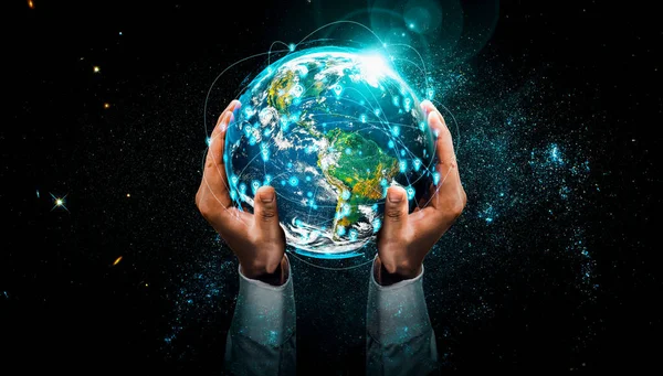 Connexion au réseau mondial couvrant la terre avec lien de perception innovante — Photo