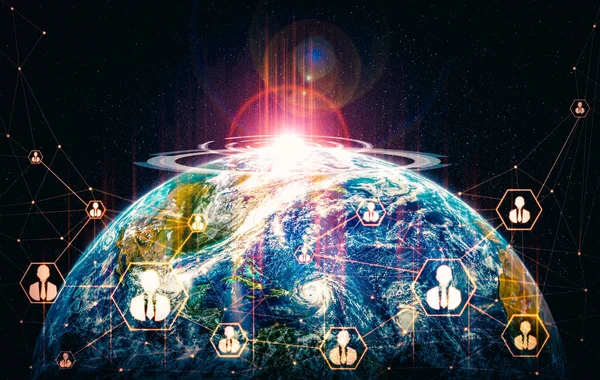 Red de personas y conexión global a la tierra en percepción innovadora —  Fotos de Stock