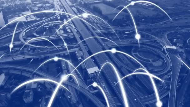 接続ネットワークのグローバル化グラフィックとスマートデジタルシティ高速道路 — ストック動画