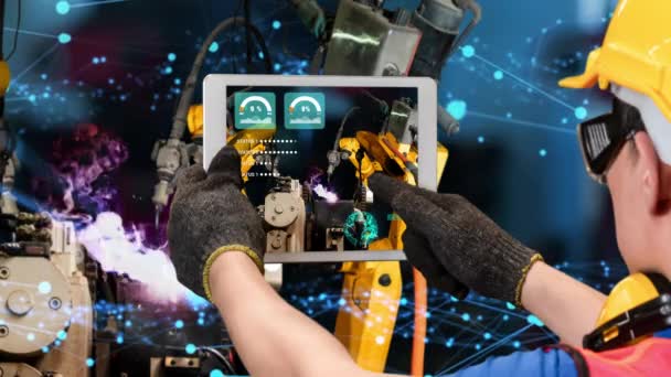 Smart industry robot wapens modernisering voor innovatieve fabriekstechnologie — Stockvideo
