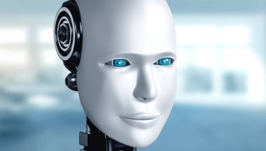 Robot insansı yüz ve gözler 3 boyutlu görüntüyü kapatın