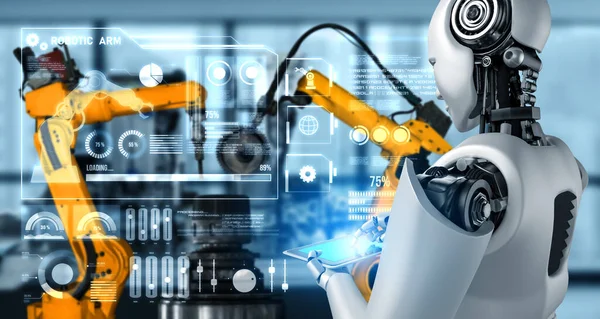 Mekaniserad industrirobot och robotvapen för montering i fabriksproduktion . — Stockfoto
