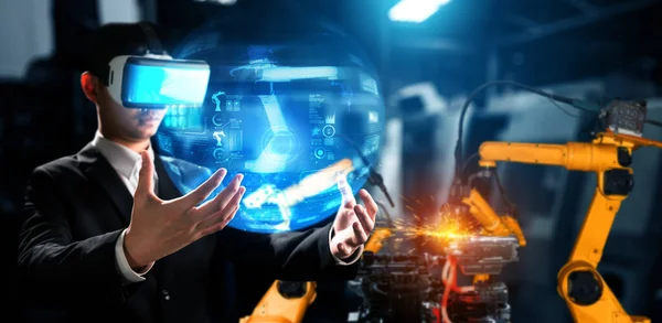 Передова система рук робота для цифрової промисловості та заводських робототехнічних технологій — стокове фото