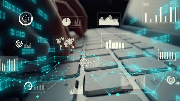 Visual criativo de big data de negócios e análise de finanças no computador — Fotografia de Stock