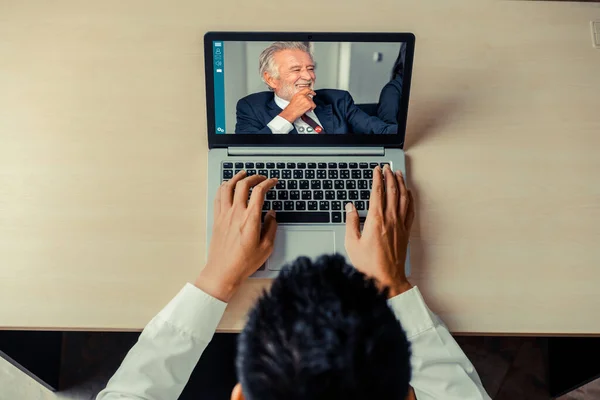 Video call business people meeting on virtual workplace or remote office — Stock Photo, Image