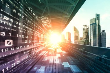 Hızlı aktarım görüşü oluşturmak için yolda hareket bulanıklığı olan dijital veri akışı