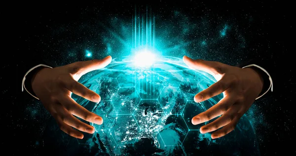 Global nätverksanslutning som täcker jorden med länk till innovativ uppfattning — Stockfoto