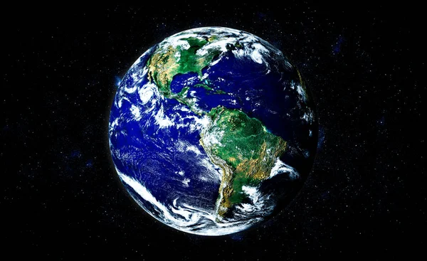 Planet earth globe view from space showing realistic earth surface and world map