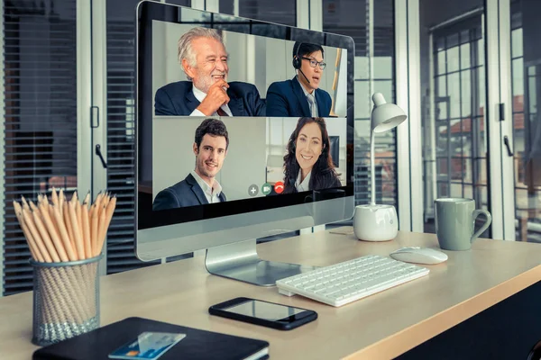 Video call business people meeting on virtual workplace or remote office — Stock Photo, Image