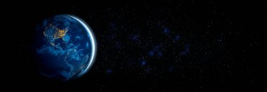 Dünya gezegeninin uzaydan görünüşü gerçekçi dünya yüzeyini ve dünya haritasını gösteriyor