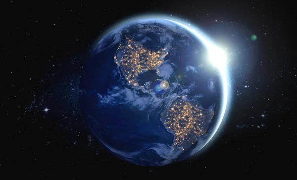 Planet earth globe view from space showing realistic earth surface and world map