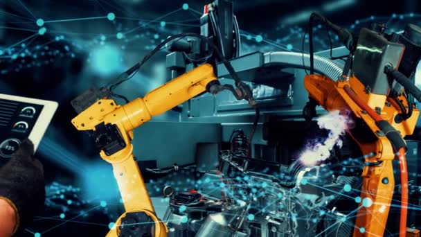 Smart industry robot wapens modernisering voor innovatieve fabriekstechnologie — Stockvideo