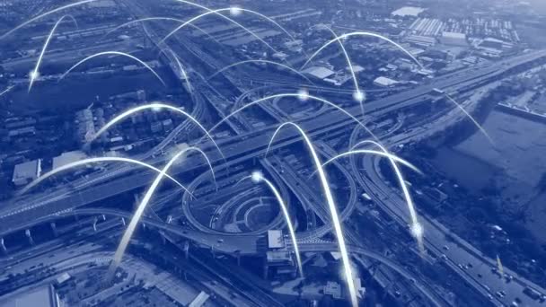 Autostrada urbana digitale intelligente con grafica di globalizzazione della rete di connessione — Video Stock