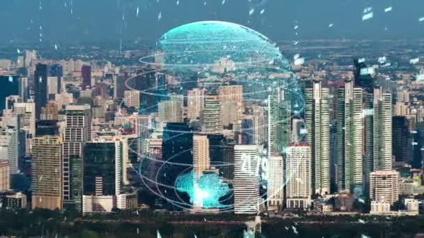 Глобальний зв'язок та модернізація інтернет-мережі в розумному місті — стокове відео