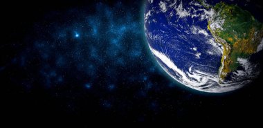 Dünya gezegeninin uzaydan görünüşü gerçekçi dünya yüzeyini ve dünya haritasını gösteriyor