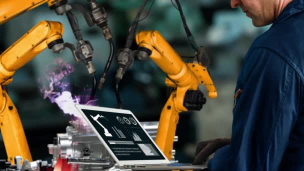 Smart industry robot wapens modernisering voor innovatieve fabriekstechnologie — Stockvideo