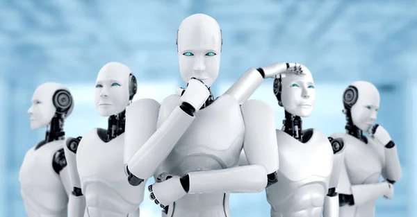 Illustrazione 3D del gruppo umanoide robot — Foto Stock