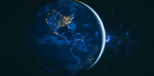Pianeta terra vista globo dallo spazio che mostra realistica superficie terrestre e mappa del mondo — Foto Stock