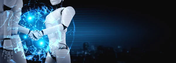 3D rendering umanoide robot stretta di mano per collaborare con la tecnologia futura — Foto Stock