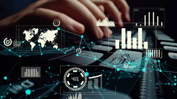 Visualización creativa del big data empresarial y análisis financiero en ordenador — Foto de Stock