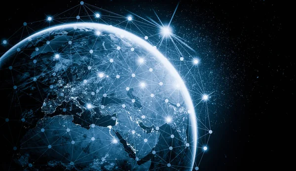 Wereldwijde netwerkverbinding over de aarde met lijnen van innovatieve perceptie — Stockfoto