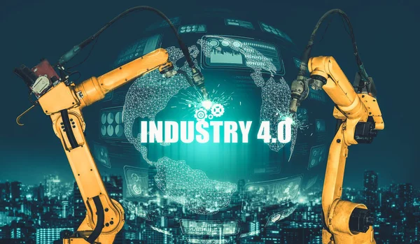 Inteligentní průmysl robotické zbraně pro digitální tovární výrobní technologie — Stock fotografie