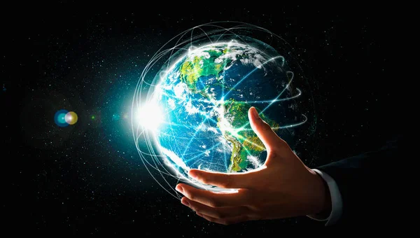 Global network connection covering earth with link of innovative perception — Stock Photo, Image