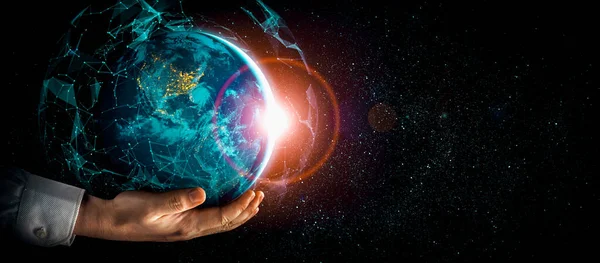 Connessione di rete globale che copre la terra con link di percezione innovativa — Foto Stock