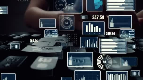 Visualización creativa del big data empresarial y análisis financiero en ordenador — Vídeos de Stock