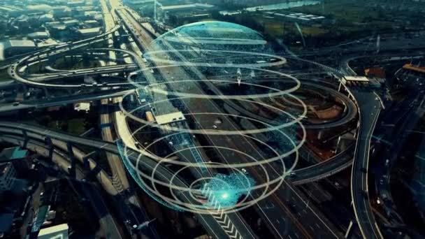 Conexão global e modernização do tráfego na cidade inteligente — Vídeo de Stock