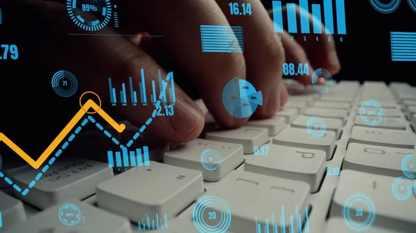 Visuale creativa dei big data aziendali e analisi della finanza sul computer — Foto Stock