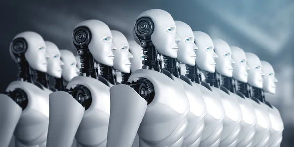 3D illustration of robot humanoid group