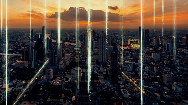Smart digital city mit globalisierung abstrakte grafik zeigt verbindungsnetzwerk — Stockfoto
