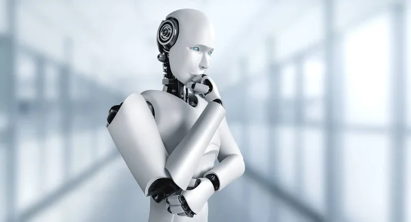 Robot humanoïde IA pensant analyser les données d'information — Photo