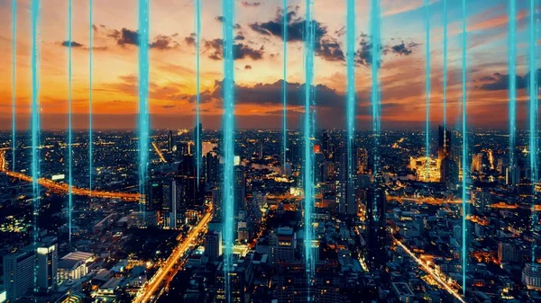 Smart digital city con globalizzazione grafica astratta che mostra la rete di connessione — Foto Stock